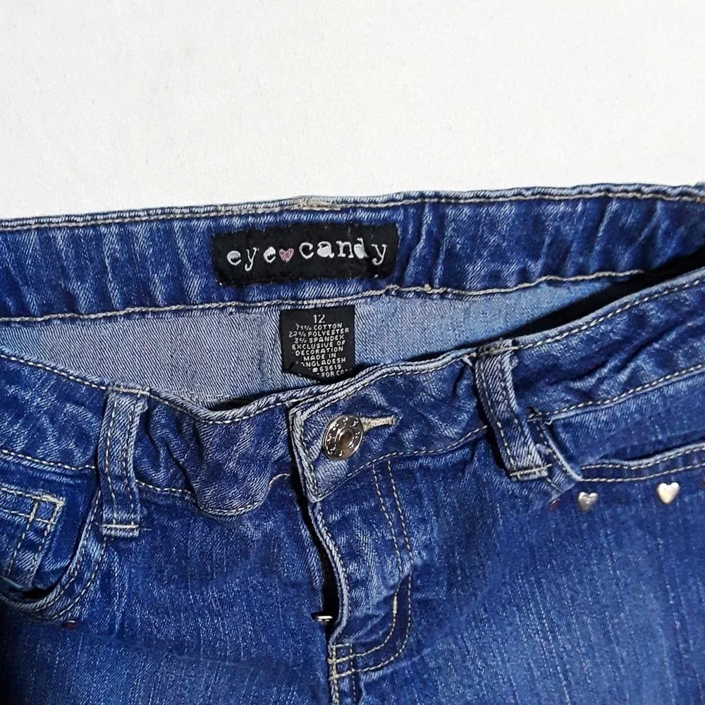Eye Candy Heart Embellished Denim Jeans- Girls Sz 12 - Picture 6 of 6